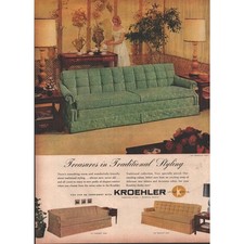 1959 Kroehler Furniture Green Montclair Sofa 1950s home decor Vintage Print Ad