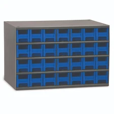 Akro-Mils 19228 Drawer Bin Cabinet With 28 Drawers, Steel, Polystyrene, Blue