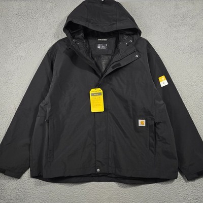 Carhartt HOODED RAIN Jacket MENS 2XL XXL Black Outdoor Midweight Full Zip NWT