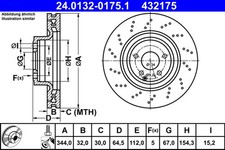 2x Bremsscheibe ATE 24.0132-0175.1 für SLK MERCEDES R172 SLC KLASSE Model S212