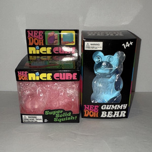 Schylling NeeDoh Nice Cube & Gummy Bear Super Solid Squish Toys 2-Pack Pink/Blue