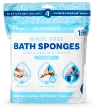 Scrubzz No-Rinse Bathing Wipes – Unscented, Disposable All-in-One Washcloths