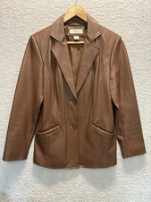 Preston & York Women’s Genuine Lamb Skin Leather Jacket Blazer Brown Size M