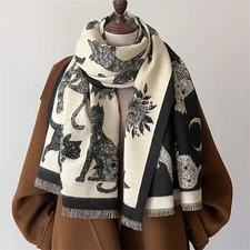 New Reversible Cat Print Shawl Scarf Cashmere Feel Polyester free shipping