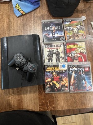 Sony PlayStation 3 Super Slim Black Console Controller Cords And 6 Games
