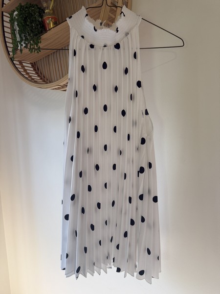 Witchery size large polka dot blouse, halter style elastic high collar