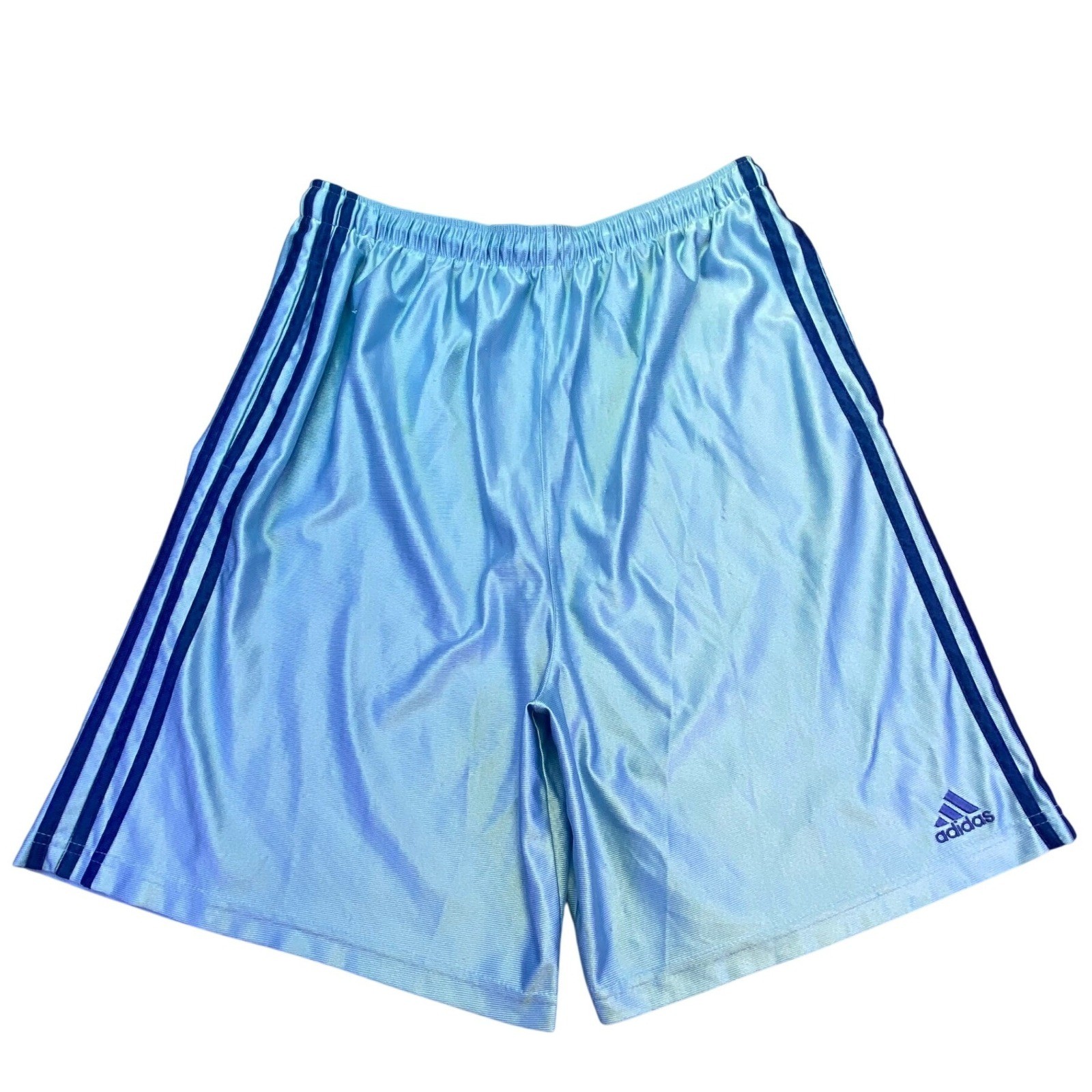 Adidas Shorts Men's Large Athletic Light Blue Shimmer Navy 3-Stripe Basketball