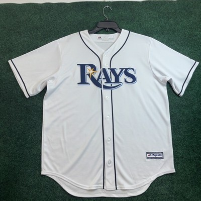 Men Jersey MLB Size Large White Plain TAMPA BAY RAYS Majestic New Without Tags