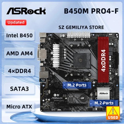 For ASRock B450M Pro4-F B450 B450M Motherboard AM4 DDR4 64GB Ultra M.2