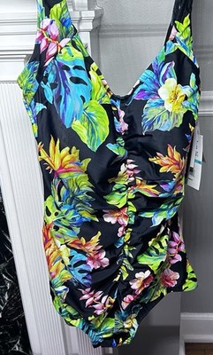 Maxine of Hollywood Women's Shirred Front Girl Leg One Piece Swimsuit-Size 16