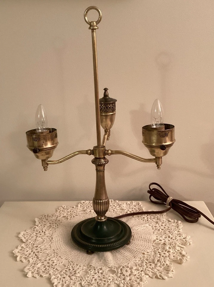 Vintage Electric Brass Double Student Lamp 21” Tall - Image 2 of 4