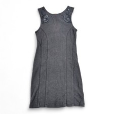 Free People Gray Fitted Tank Mini Dress Embroidered Shoulders S