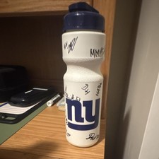 New York Giants Autographed Water Bottle White Blue Multiple Signatures Football