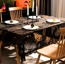 Image of Halloween Table Cloth 137x 182cm Spider Web Table Cover Rectangle Black