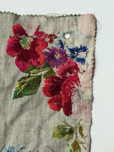Vintage Floral Flower FABRIC PILLOW *EMBROIDERED Remnant Shabby STITCHED Antique - Picture 19 of 22