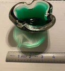Vintage Murano Green Glass Ashtray - Bowl Art Glass Clear Rim 4.25"