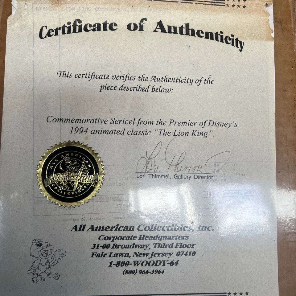 Disney Rey León Raro Elenco Principal Todo en Uno Sericel 1994 18 1/2" x 20" Enmarcado  Foto 3 de 4
