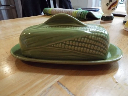Vintage Stangl Summer-Green Maize-Ware Covered Butter Dish, #5327