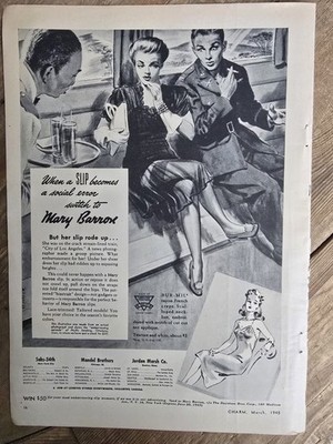 1945 Women's Mary Barron Slip Rode Up Thigh High Hosiery Vintage Ad 