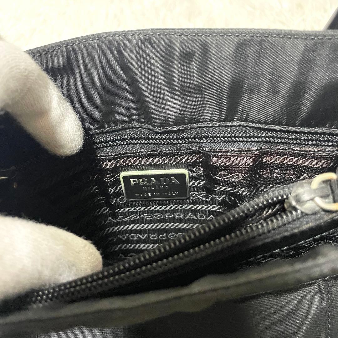 PRADA Nylon Black Tote Bag with Chain and Triangular Logo Authentic Women's thumbnail 13