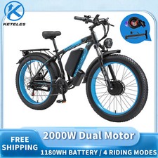 2000W Dual Motor E-Bike 26" FatTire Electric Bicycle 48V 1180WH 35MPH for Adults