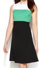 Michael Kors Spring Green Sleeveless Fit & Flare Stretch Colorblock Dress - $140