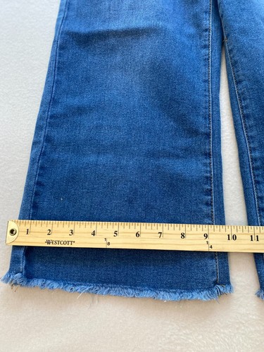 Elv Jeans Girls Size 12 Blue Denim Regular Wide Leg Frayed Button Zip Pocket - Picture 3 of 10