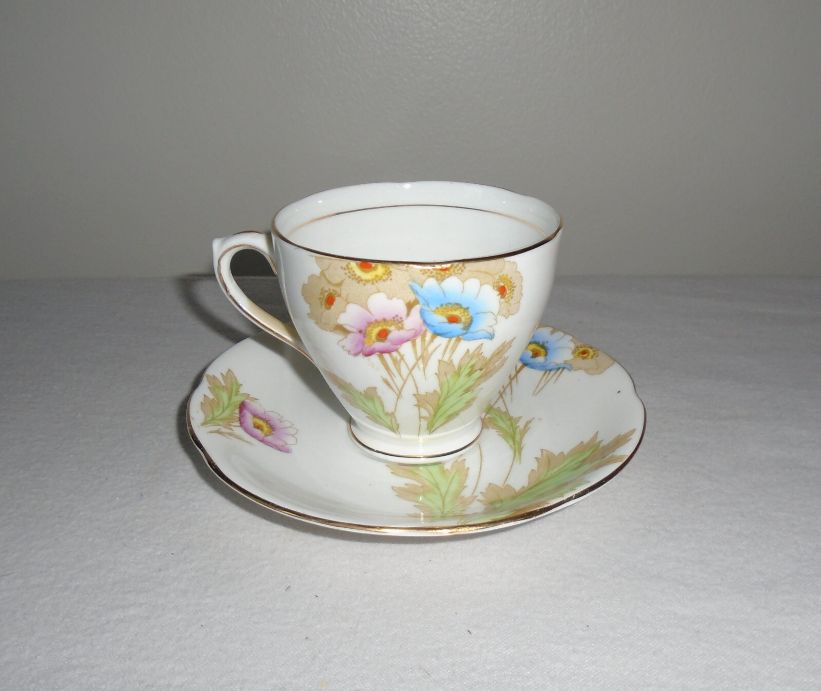 Royal Mayfair Teacup and Saucer Poppy Flowers English China