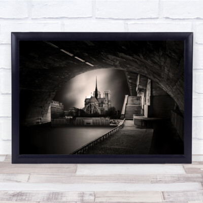 Paris Abendbrücke Notre Dame Fluss Schwarzweiß Noir Wandkunstdruck