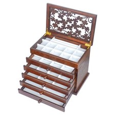 Kendal 6 Layer Real Wooden Jewelry Box Jewelry Holder Organizer w/ Leaf Pattern