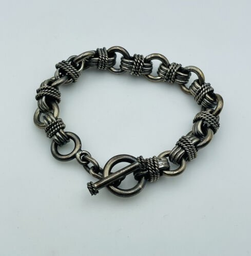 Vintage Sterling Silver Modernist Unusual Link Toggle Bracelet - Afbeelding 1 van 5