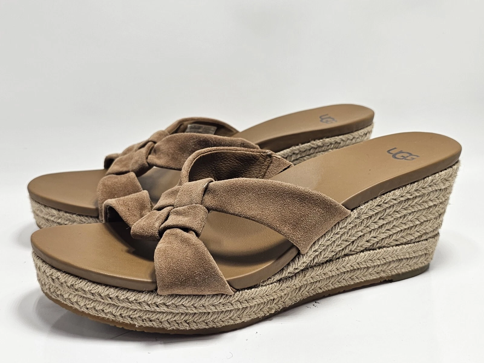 UGG Niyomee Espadrillas Zeppa Sandalo Donna Taglia 10 Castagno Cuscino Intrecciato