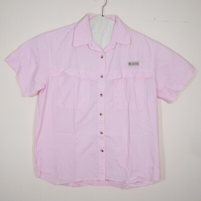 Columbia Damen rosa Outdoor UPF 30+ belüftet Taschen Kurzarm Shirt Large