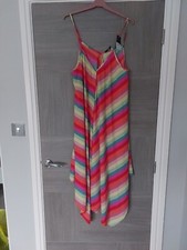 D165 WOMANS PEACOCKS MULTICOLOUR STRAPPY V-NECK ASYMMETRIC DRESS UK L 14 EUR 42