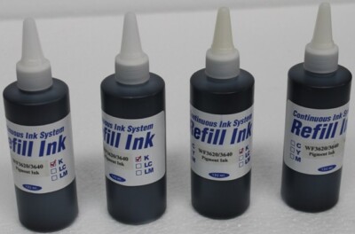 4 x 120ml Pigment Refill Black Ink 480ML for EPSON Workforce WF-3620 3640 7610 7