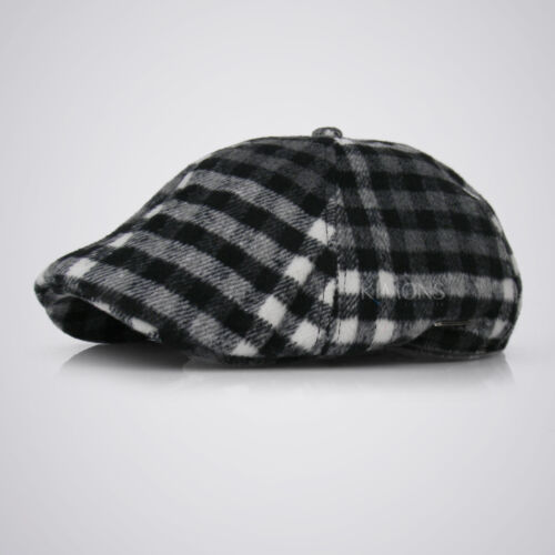 EM Plaid Wool Duckbill Stripe Gatsby Cap Mens Ivy Hat Golf Driving Flat Newsboy - Picture 3 of 6