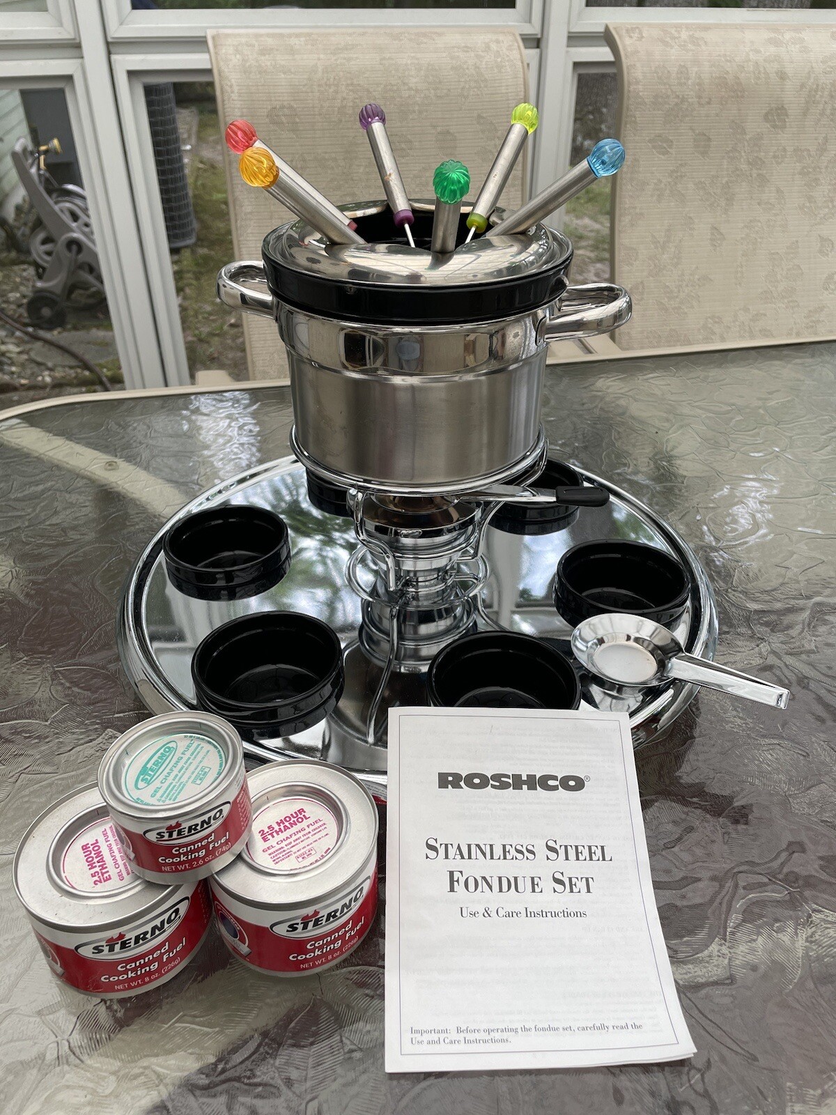 19 PIECE ROSHCO CHROME FONDUE SET WITH 3 STERNO CANS. eBay