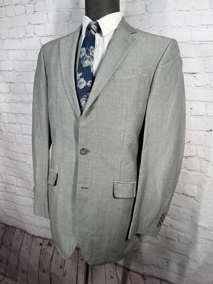 KENNETH COLE Para Hombres Gris Rayas Ajuste Ajustado Traje Abrigo Deportivo Blazer Chaqueta 40L Foto 2 de 4