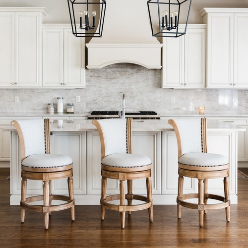 Maven Lane Pullman Counter Stool, Weathered Oak Finish & Sand Color, Set of 3 - Picture 6 of 6