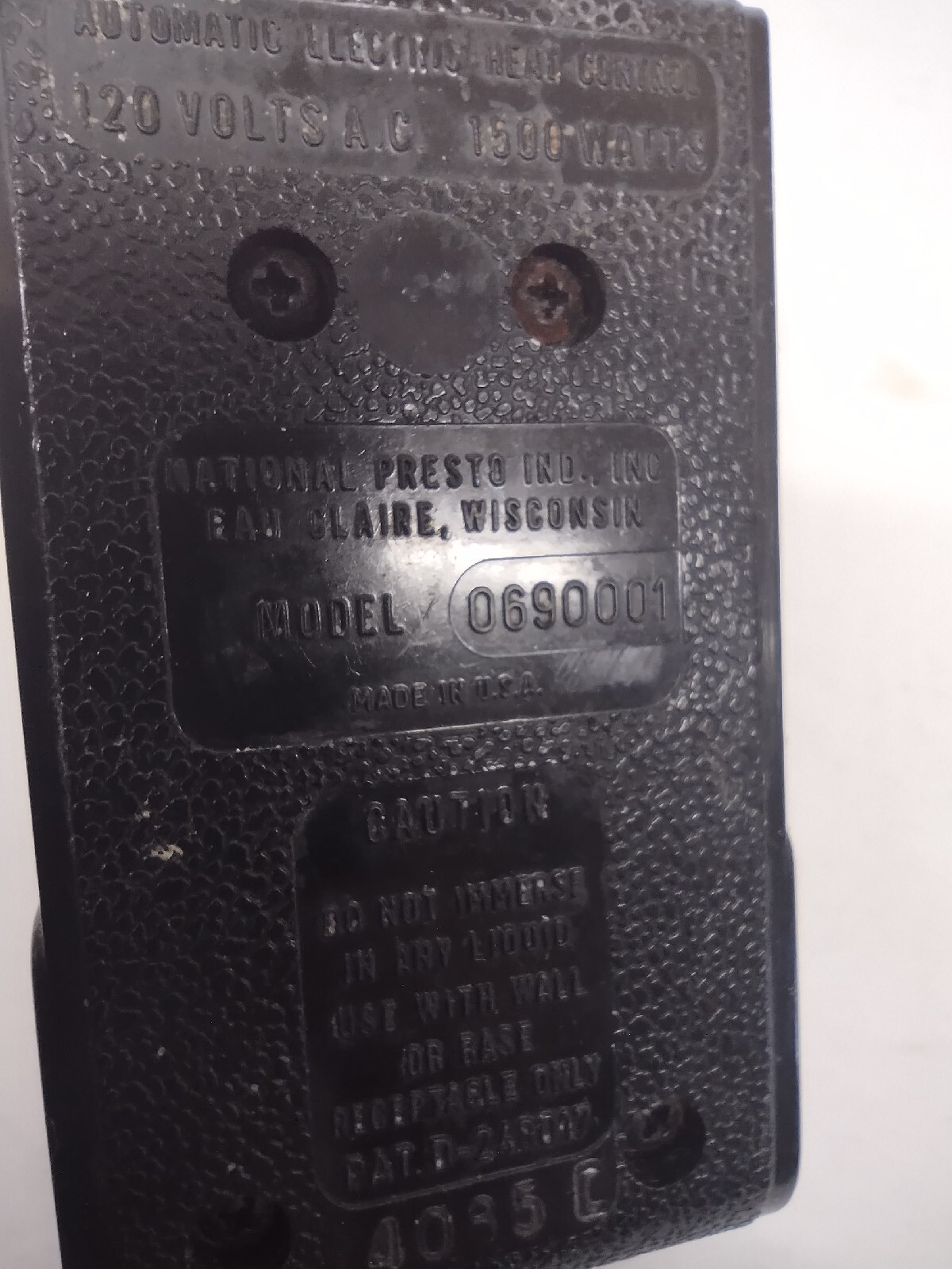 Presto 0690001 Skillet Griddle Temperature Control Heat Power Cord Plug