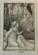 1886 magazine engraving~ LITTLE GIRL SEES DUDU THE RAVEN
