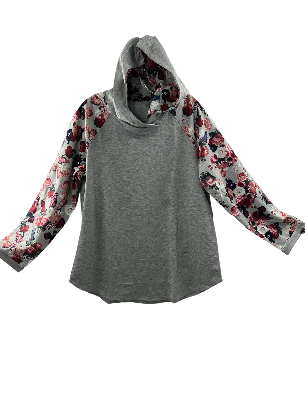 NWT Women's XL Gray Autumn Pullover Hoodie Floral Print Long Sleeve