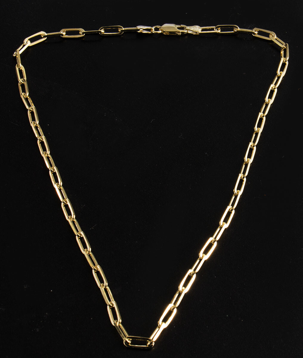 Серебро 925 пробы Желтое золото Скрепка для бумаг ожерелье-цепочка длиной 4 мм 16 дюймов 11390₽