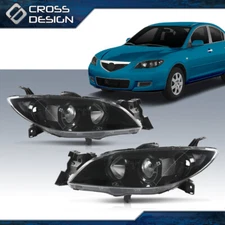 Headlights Set Black Housing Clear Corner Left & Right Fit For 2004-2009 Mazda 3