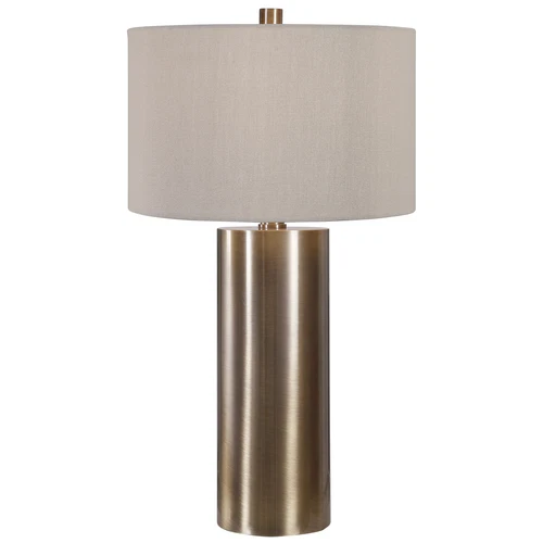 Modern Minimalist Brass Bronze Cylinder Table Lamp | Metal Beige Casual Large - Picture 1 of 8