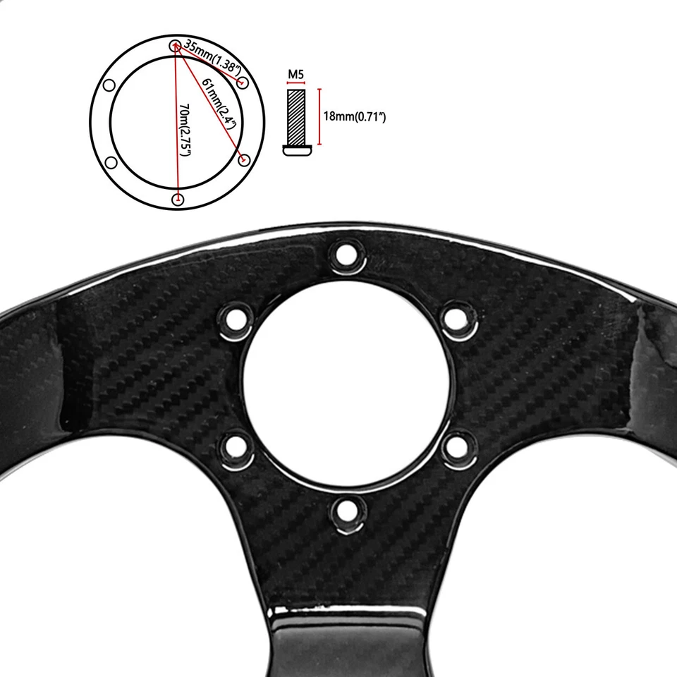 Volante de carreras de fibra de carbono universal de 320 mm fondo plano semicírculo jet Foto 4 de 4