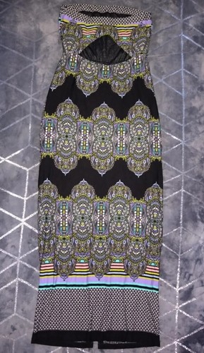 Miss Selfridge Paisley Stretch Split Cut Out Back Strapless Bandeau Dress UK 10 - Picture 4 of 7