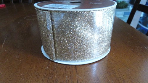 "Celebrate It" Gold Glitter Wired Ribbon ( 1.5" x 30' ) Noel - Picture 1 of 3