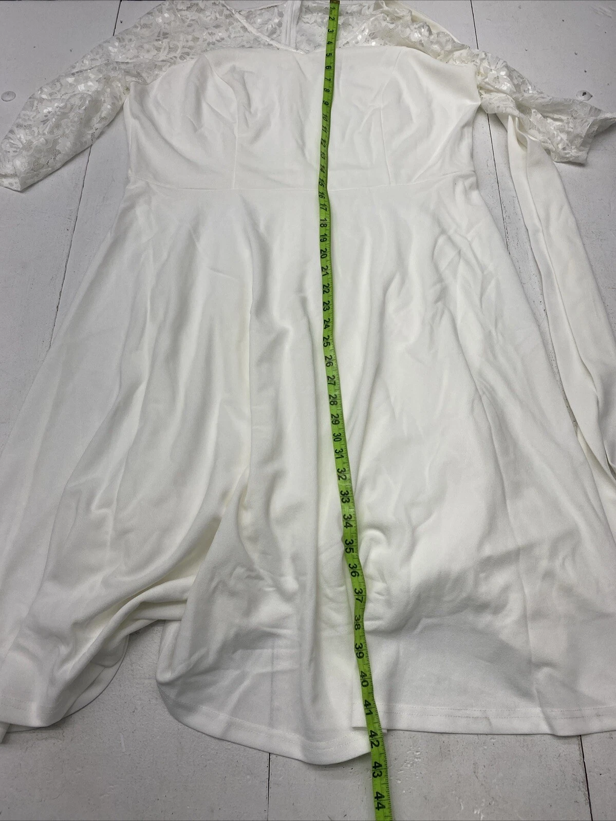 OFF WHITE Abito da donna bianco scollo a V in pizzo manica a 3 4 taglia 3XLarge nuovo