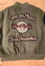 HART ROCK CAFE VARSITY JACHET SAN FRANCISCO GREY WOOL/ BLACK LEATHER SZ.XLG  USA